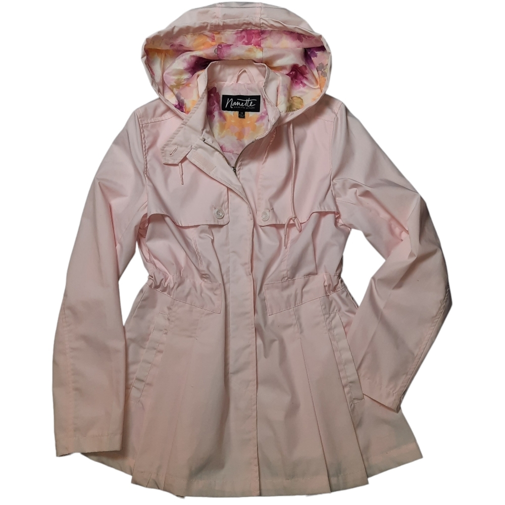 Nanette Lepore Blush Pink Pleated Hooded Jacket SZ M